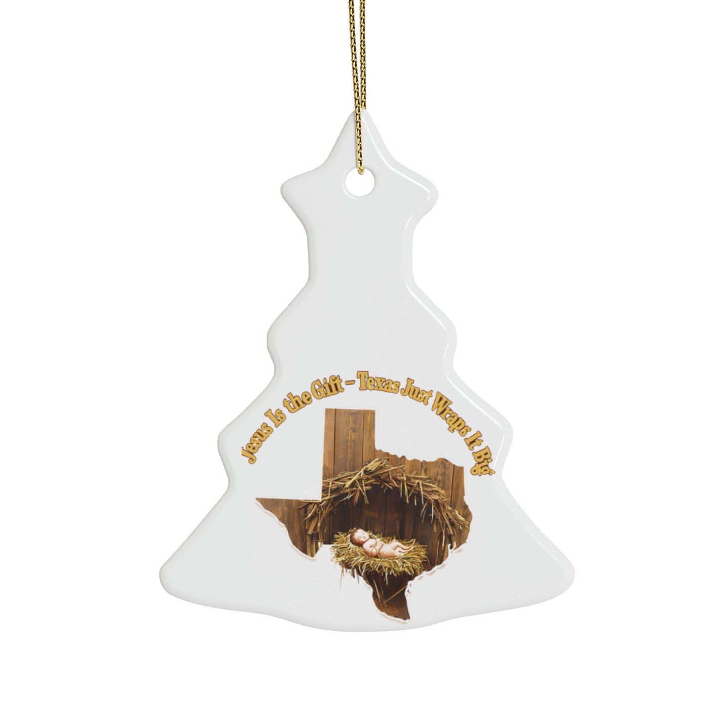 Ceramic Ornaments, Religious Christmas Decor, Jesus is the Gift Texas Ornament, Manger Decoration, Holiday Gift, Home Decor, Christian Gift,