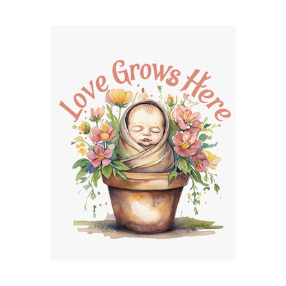 Love Grows Here Wall Art, Floral Nursery Print, Baby Shower Decor, Inspirational Poster, New Parent Gift, Home Decor, NICU Wall Art