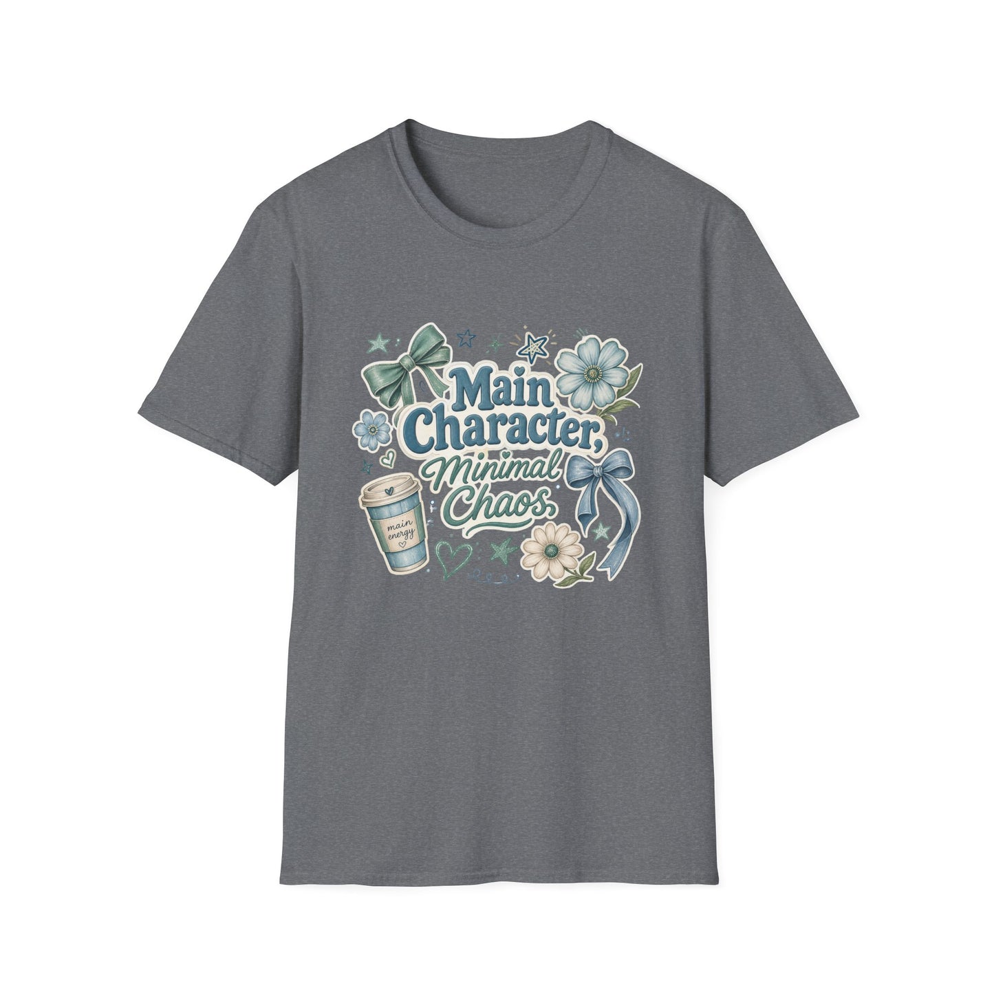 Main Character Minimal Chaos T-Shirt | Floral Bows Stars Design