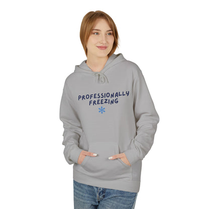 Professionally Freezing Hoodie | Handwritten Text, Snowflake Accent