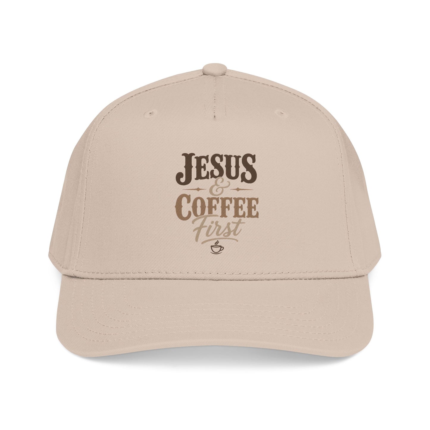 Jesus & Coffee First Mid Profile Baseball Cap | Christian Script Logo