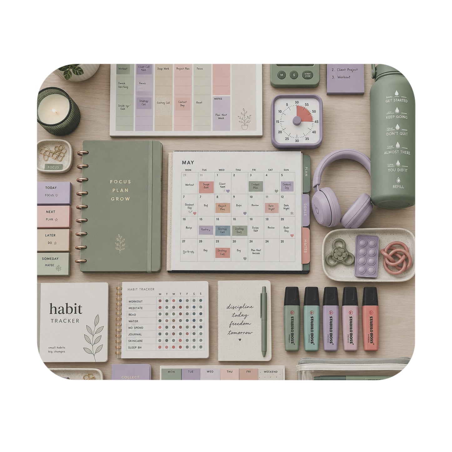 Executive Function Command Center Sensory Mouse Pad | Pastel Planner Desk Flatlay