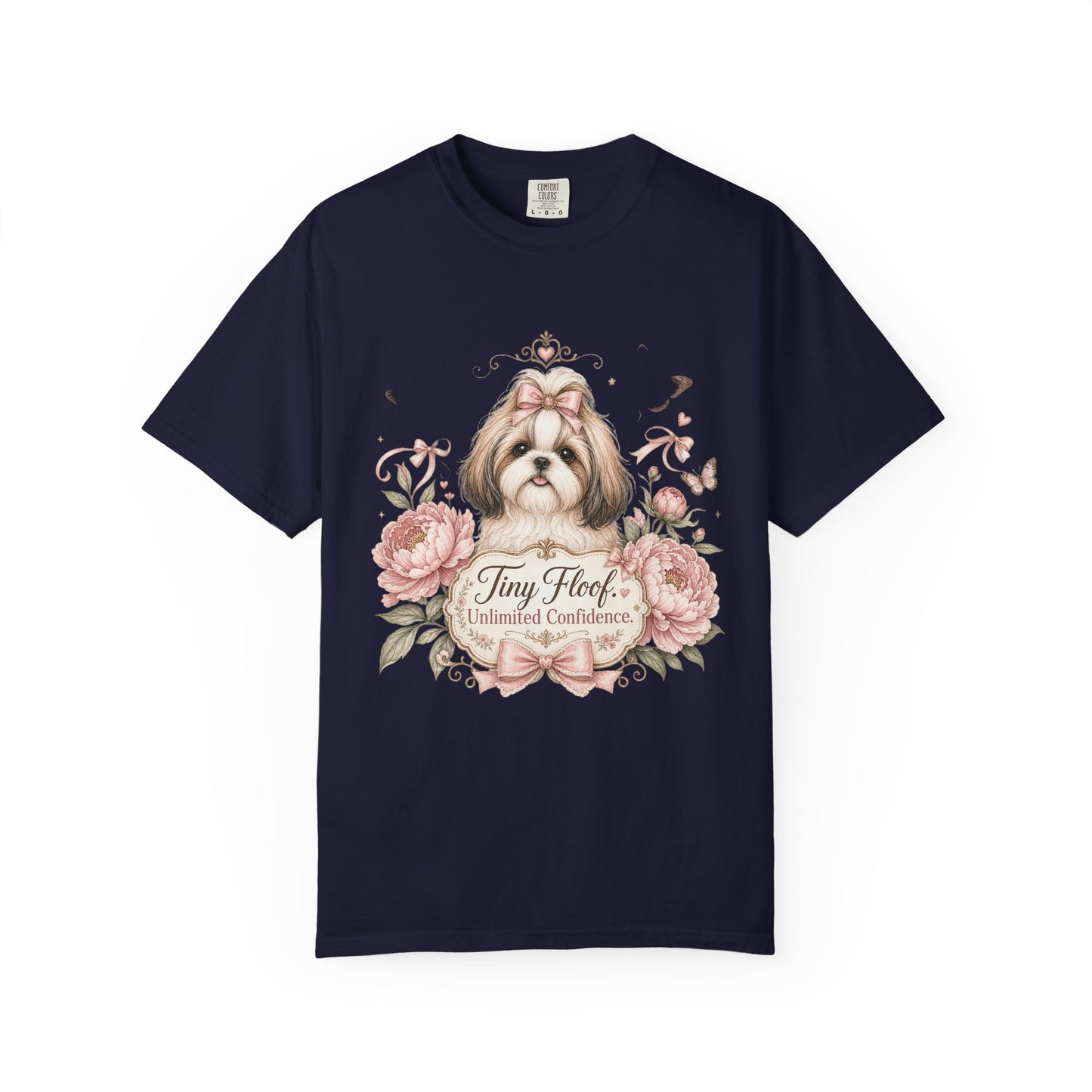 Shih Tzu Floral Portrait T-Shirt | Tiny Floof Illustration, Pink Roses