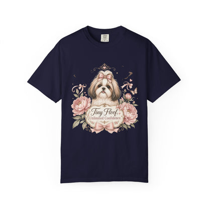 Shih Tzu Floral Portrait T-Shirt | Tiny Floof Illustration, Pink Roses