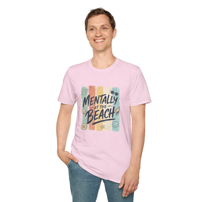 Mentally at the Beach T-Shirt | Retro Stripes, Sunglasses & Seashells