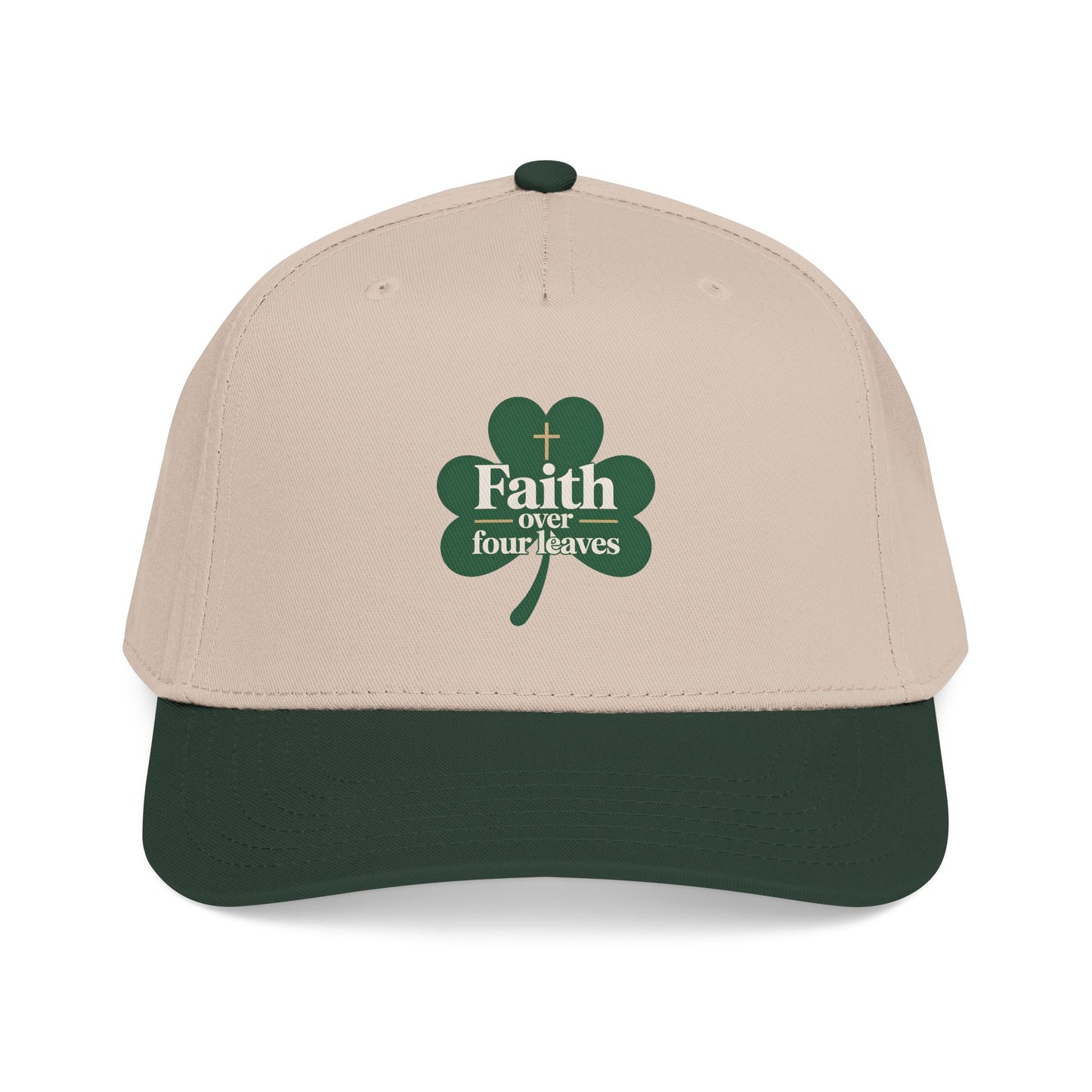 Faith Over Four Leaves Shamrock Mid Profile Baseball Cap | Religious St. Patrick's