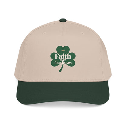 Faith Over Four Leaves Shamrock Mid Profile Baseball Cap | Religious St. Patrick's