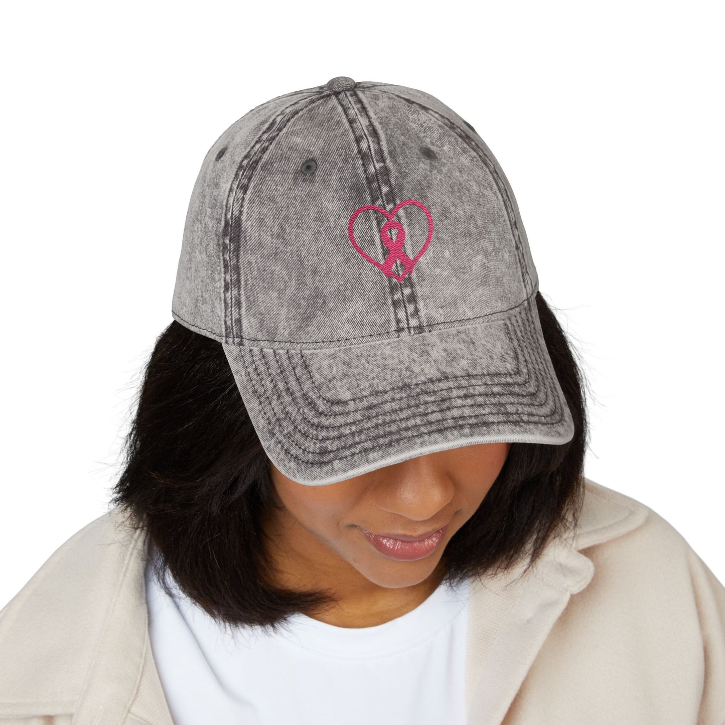 Embroidered Vintage Cap, Breast Cancer Awareness Hat, Pink Ribbon Baseball Cap, Cancer Support Gift, Retro Cancer Survivor Cap