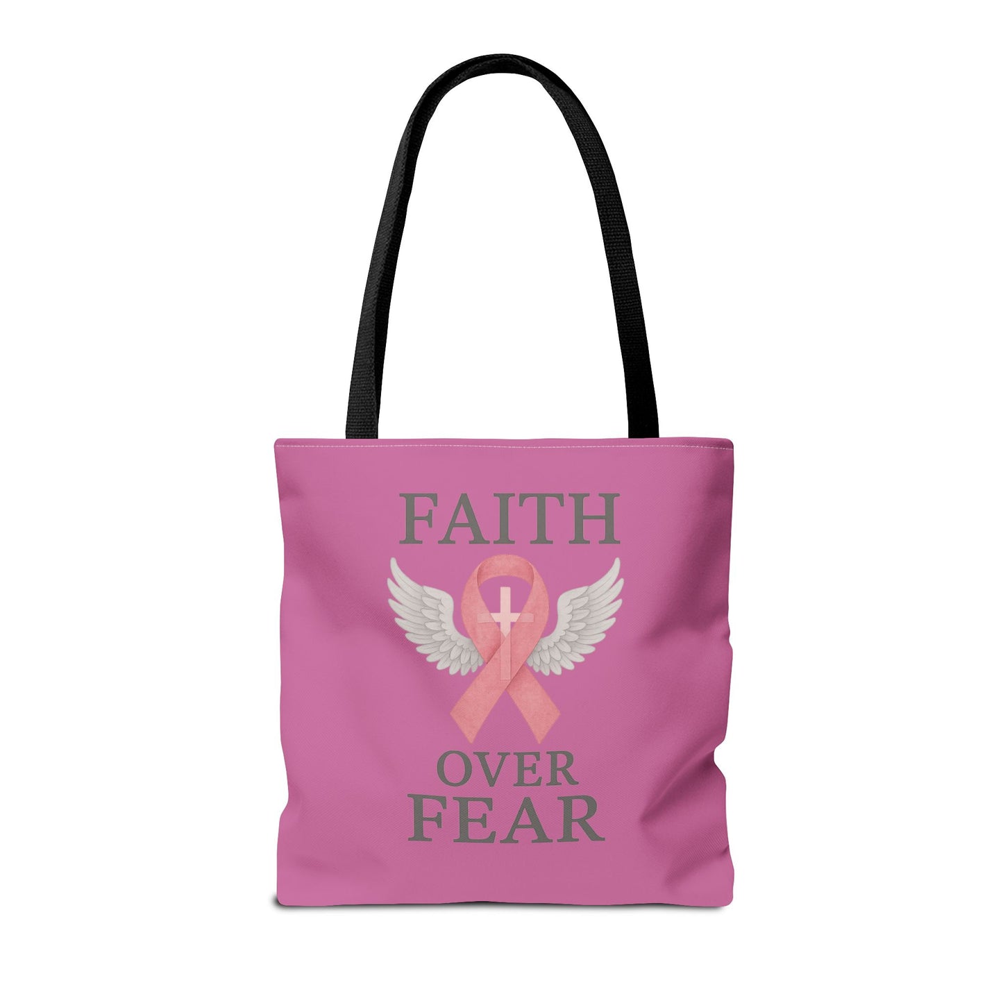 Faith Over Fear Tote Bag - Inspirational, Pink Ribbon, Breast Cancer Awareness, Motivational Gift, Everyday Use