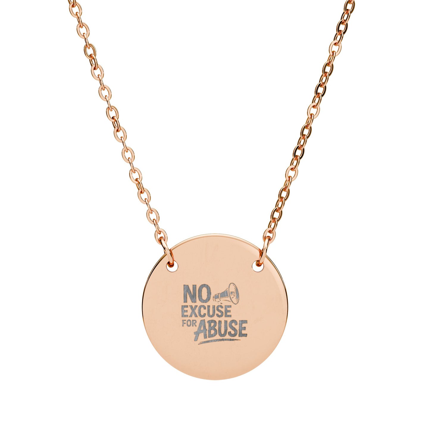 No Excuse For Abuse Circle Necklace | Engraved Awareness Pendant