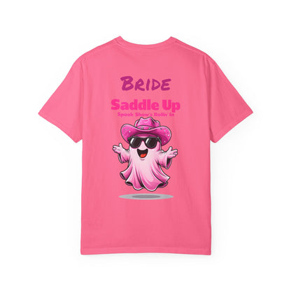 Bride Saddle Up Ghost T-shirt - Fun Unisex Tee for Weddings, Bachelorette Parties, Halloween, Unique Gift for Brides