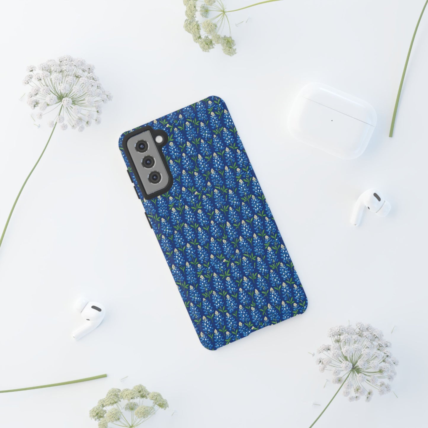Phone Case, Texas Bluebonnet Tough Case, Navy Floral Phone Cover, Protective iPhone Case, Samsung Galaxy Case, Texas Wildflower Gift