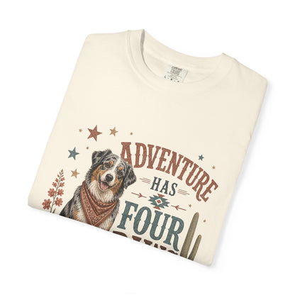 Adventure Has Four Paws T-Shirt | Australian Shepherd Design