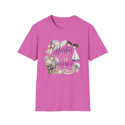Harbor Girl illustration T-Shirt | Nautical hat, sailboat, seashells
