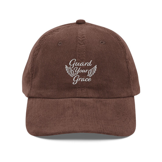 Cap, Vintage Corduroy Cap with Embroidery, Guard Your Grace, Hat, Retro Headwear, Fashion Accessory, Stylish Cap