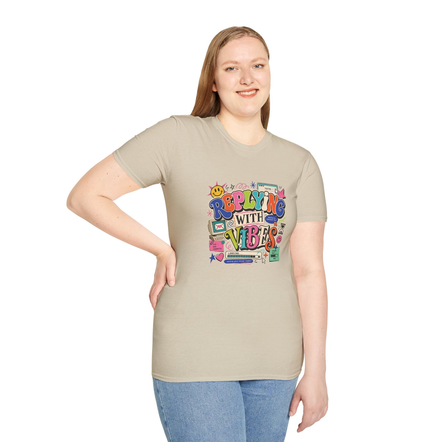Replying With Vibes T-Shirt | Retro Colorful Typography, 90s Aesthetic