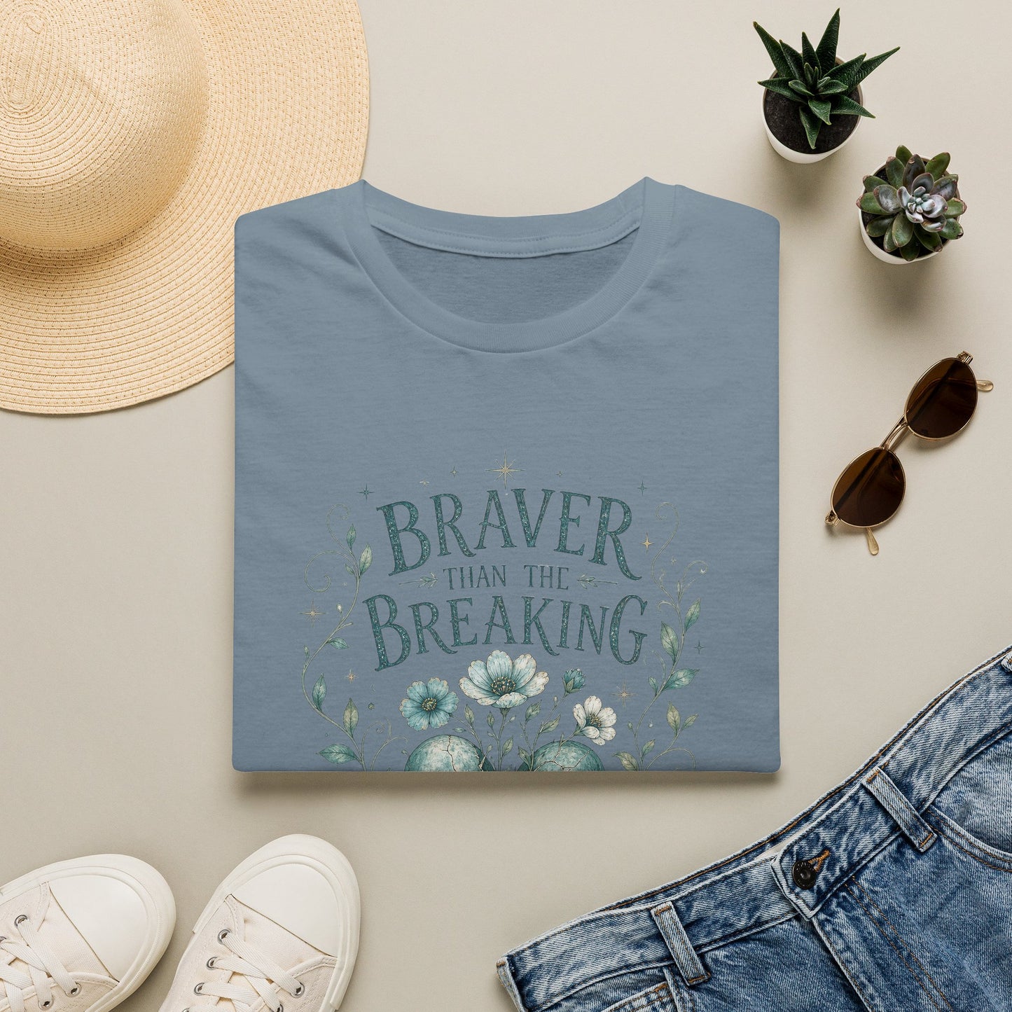 Braver Than The Breaking T-Shirt | Heart Floral Courage Typography