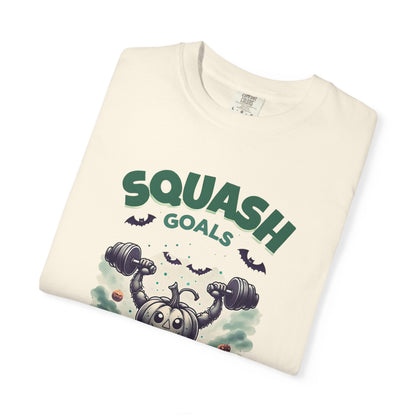 Halloween Fitness T-Shirt, Squash Goals Tee, Pumpkin Workout Shirt, Spooky Gym Wear, Fall Exercise Top, Unisex Apparel