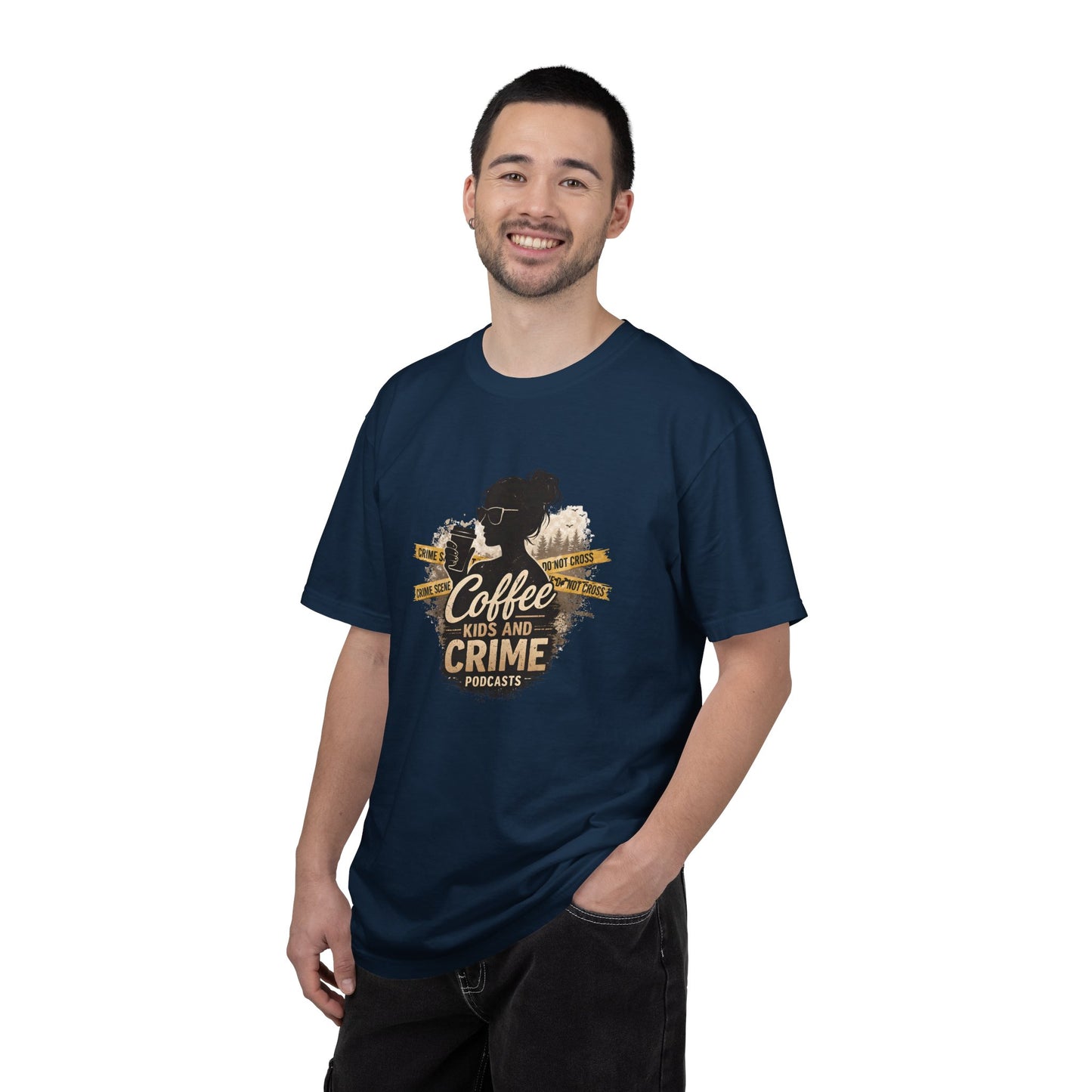 Coffee Kids and Crime Podcast Mom T-Shirt | Coffee Mug Silhouette Tee