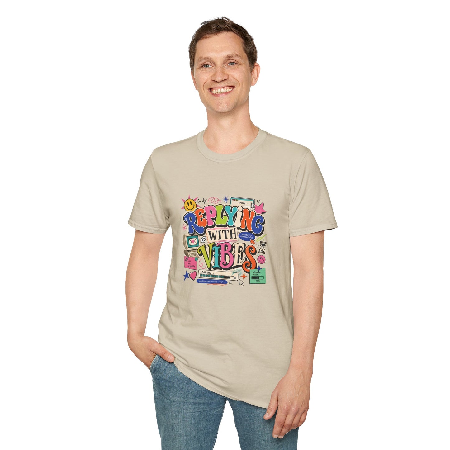 Replying With Vibes T-Shirt | Retro Colorful Typography, 90s Aesthetic
