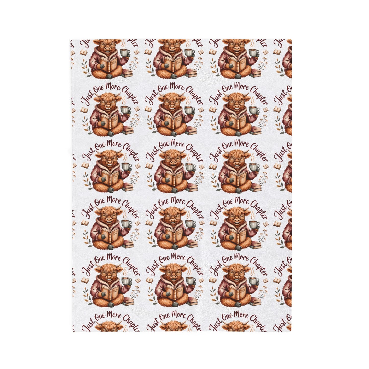Reading Highland Cow Pattern Velveteen Plush Blanket | Cute Book Lover Throw