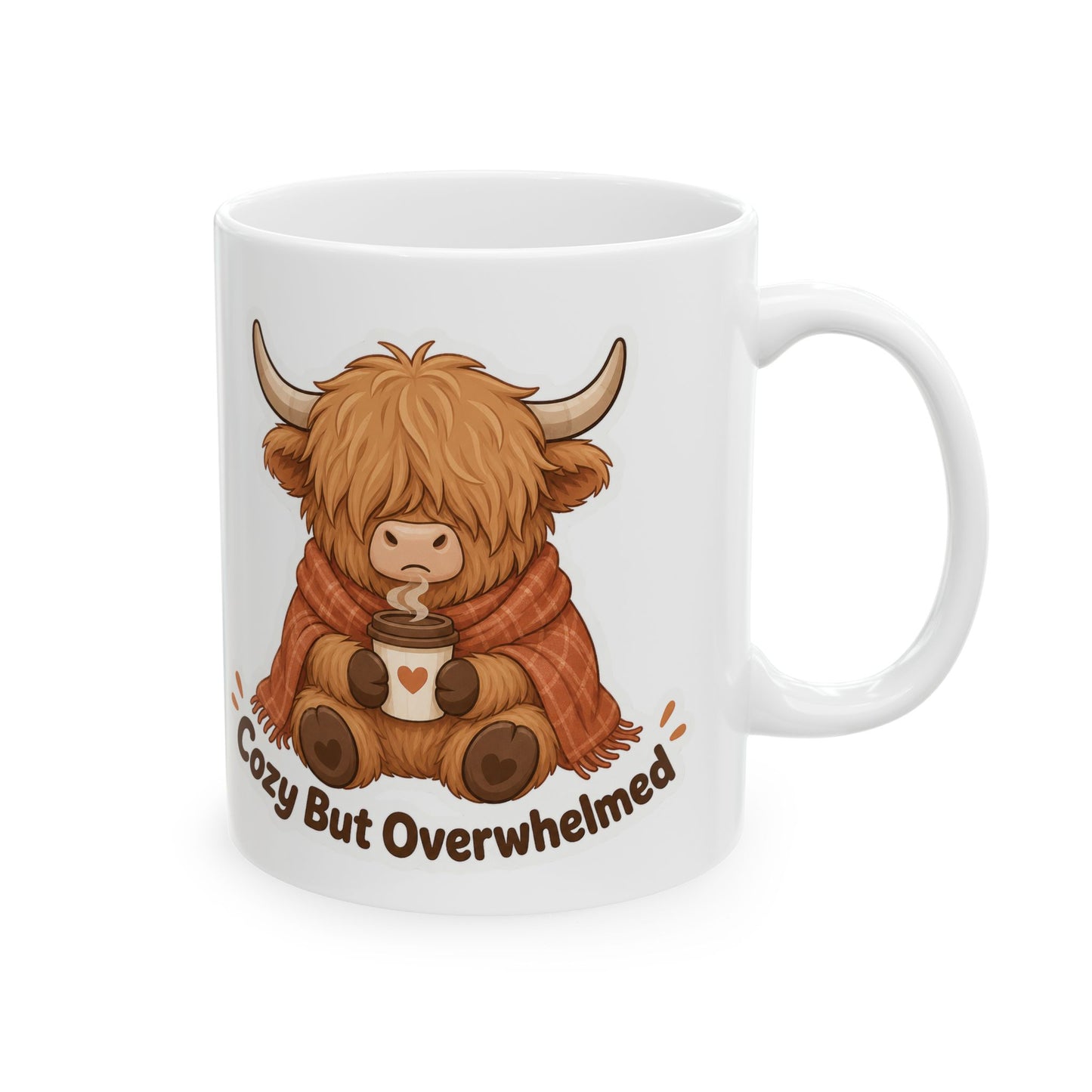 Cozy But Overwhelmed Highland Cow Mug | Ceramic Coffee Tea Cup