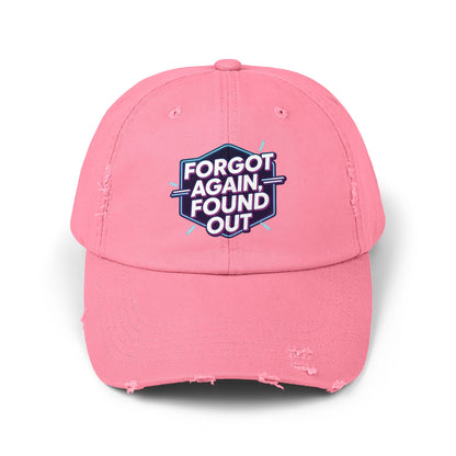 Unisex Distressed Cap with 'Forgot Again, Found Out' Design | Trendy Casual Hat | Gift for Friends | Summer Accessory | Everyday Wear