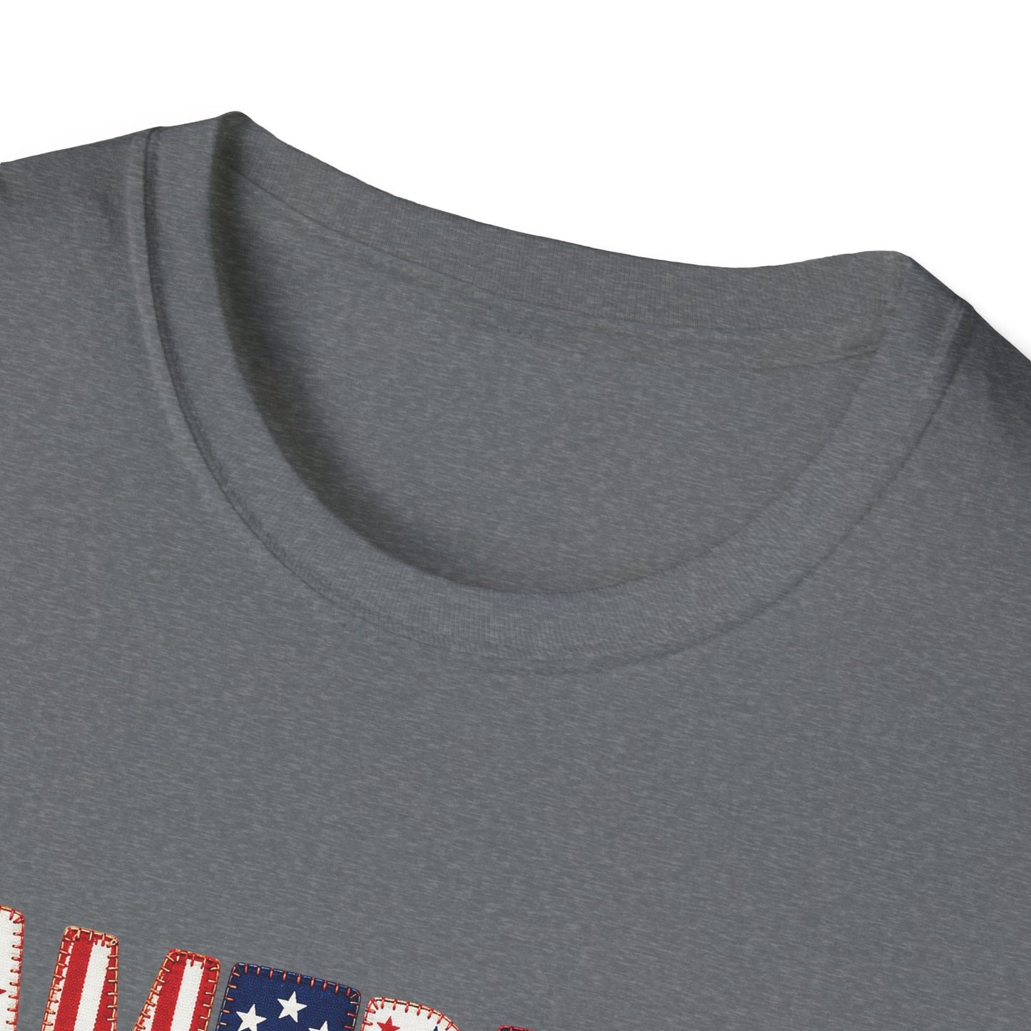 American Flag Patchwork Style Letters T-Shirt | Patriotic Fourth of July Tee