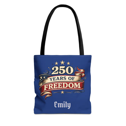 250 Years of Freedom Tote Bag | Patriotic Flag Ribbon Design