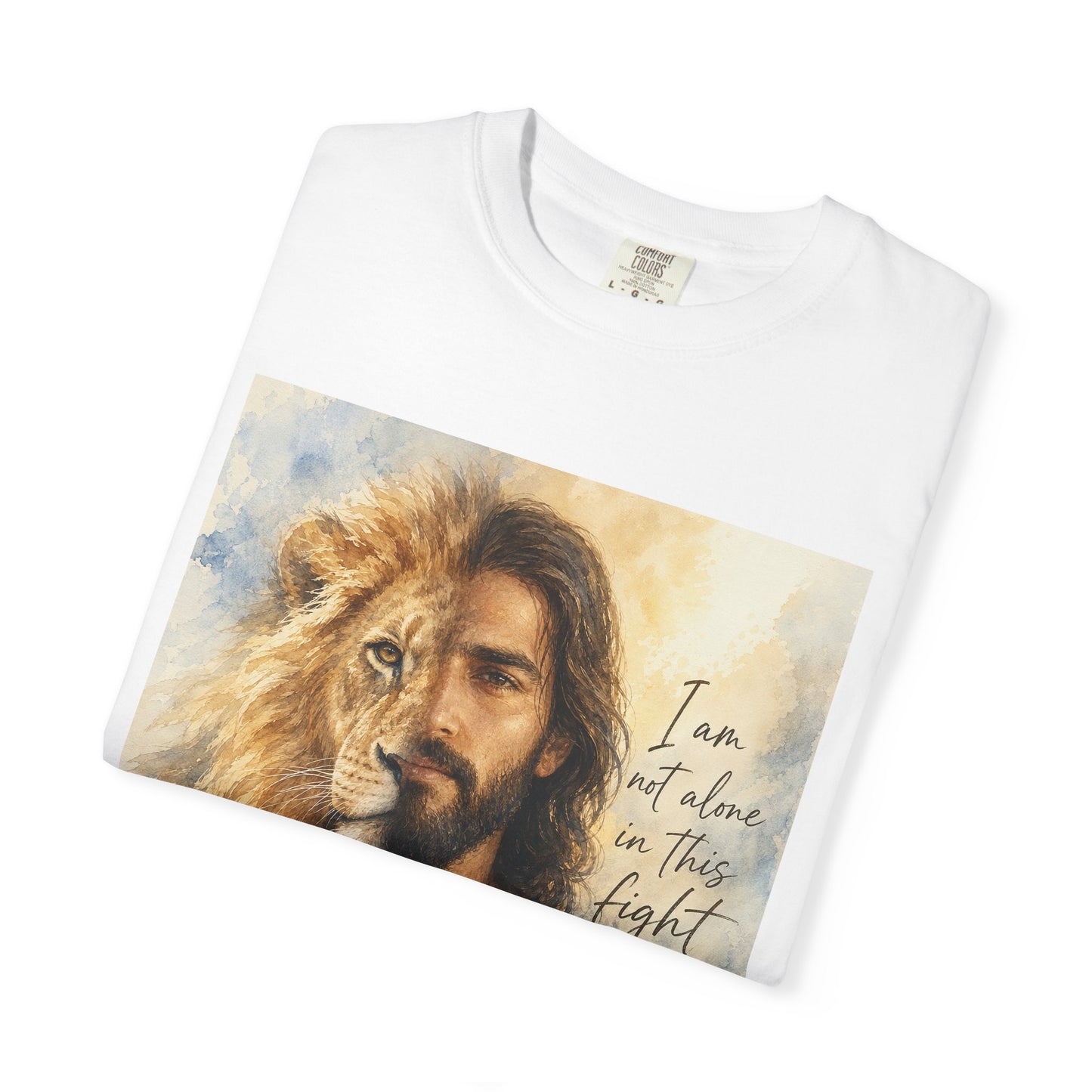 Jesus Lion Graphic T-Shirt — "I Am Not Alone in This Fight" Christian Faith Tee