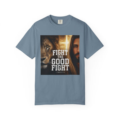 Fight the Good Fight T-shirt | Jesus and Lion Faith Graphic