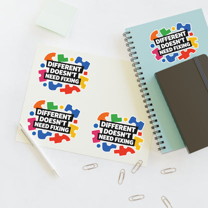 Different Doesn't Need Fixing Sticker Sheets | Autism Puzzle Piece Design