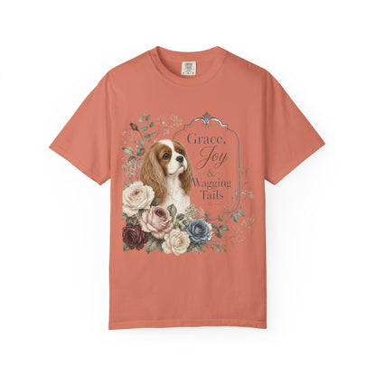 Cavalier King Charles Spaniel floral portrait T-shirt | Grace Joy Wagging Tails