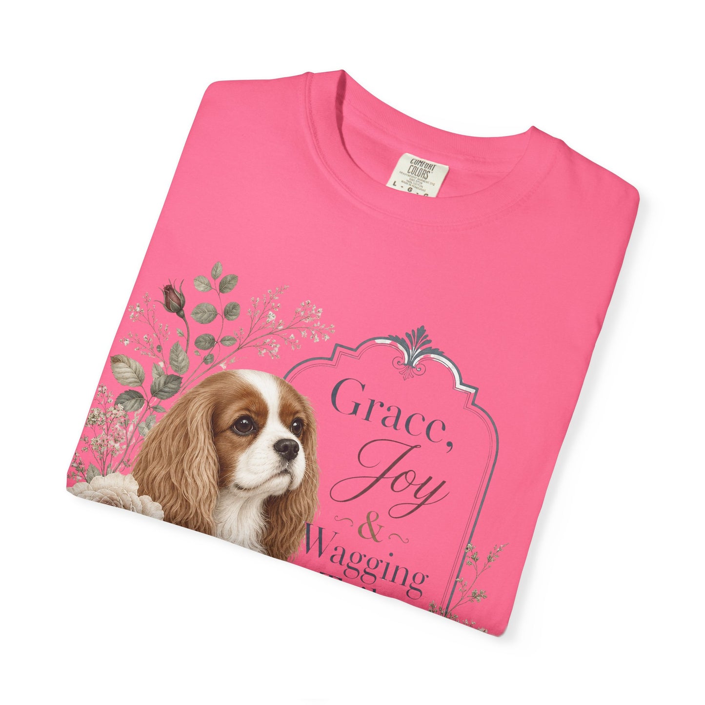 Cavalier King Charles Spaniel floral portrait T-shirt | Grace Joy Wagging Tails