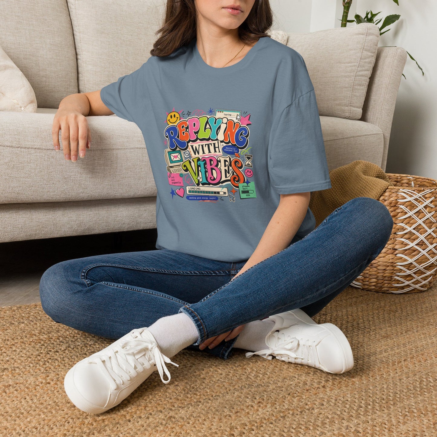 Replying With Vibes T-Shirt | Retro Colorful Typography, 90s Aesthetic