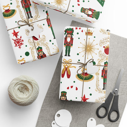 Nutcracker Pattern Wrapping Paper | Christmas Holiday Gift Wrap Roll