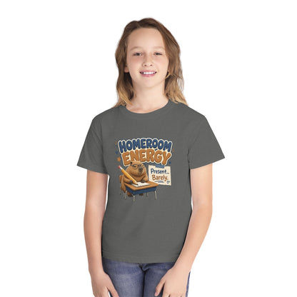 Homeroom Energy Sloth on Desk Youth Tee | Funny School Illustration