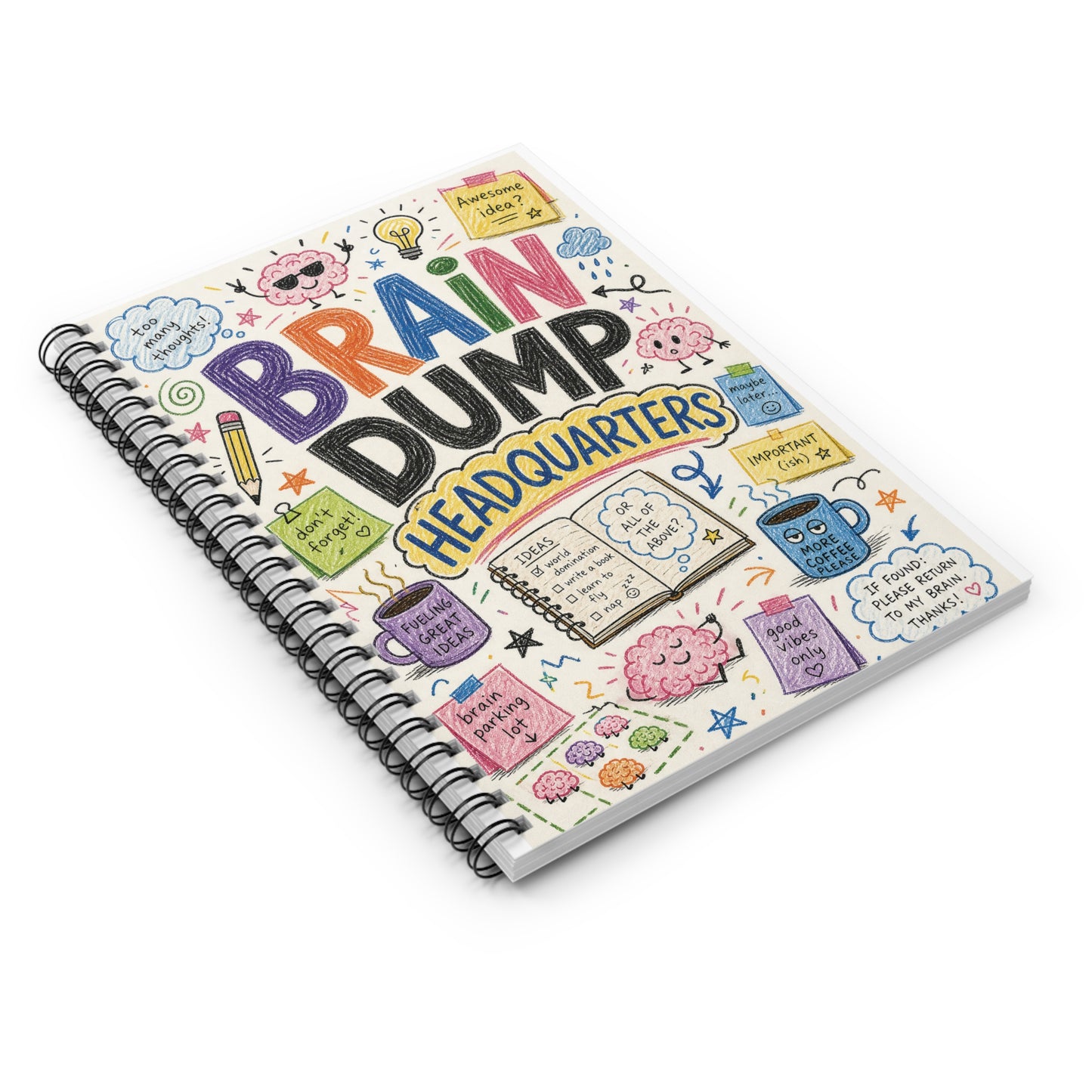 Brain Dump Headquarters Spiral Notebook | Ruled Journal for Notes