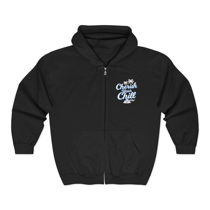 Cherish Your Chill Hoodie | Zip-Up Sweatshirt with Palm Tree Design