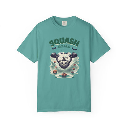Halloween Fitness T-Shirt, Squash Goals Tee, Pumpkin Workout Shirt, Spooky Gym Wear, Fall Exercise Top, Unisex Apparel