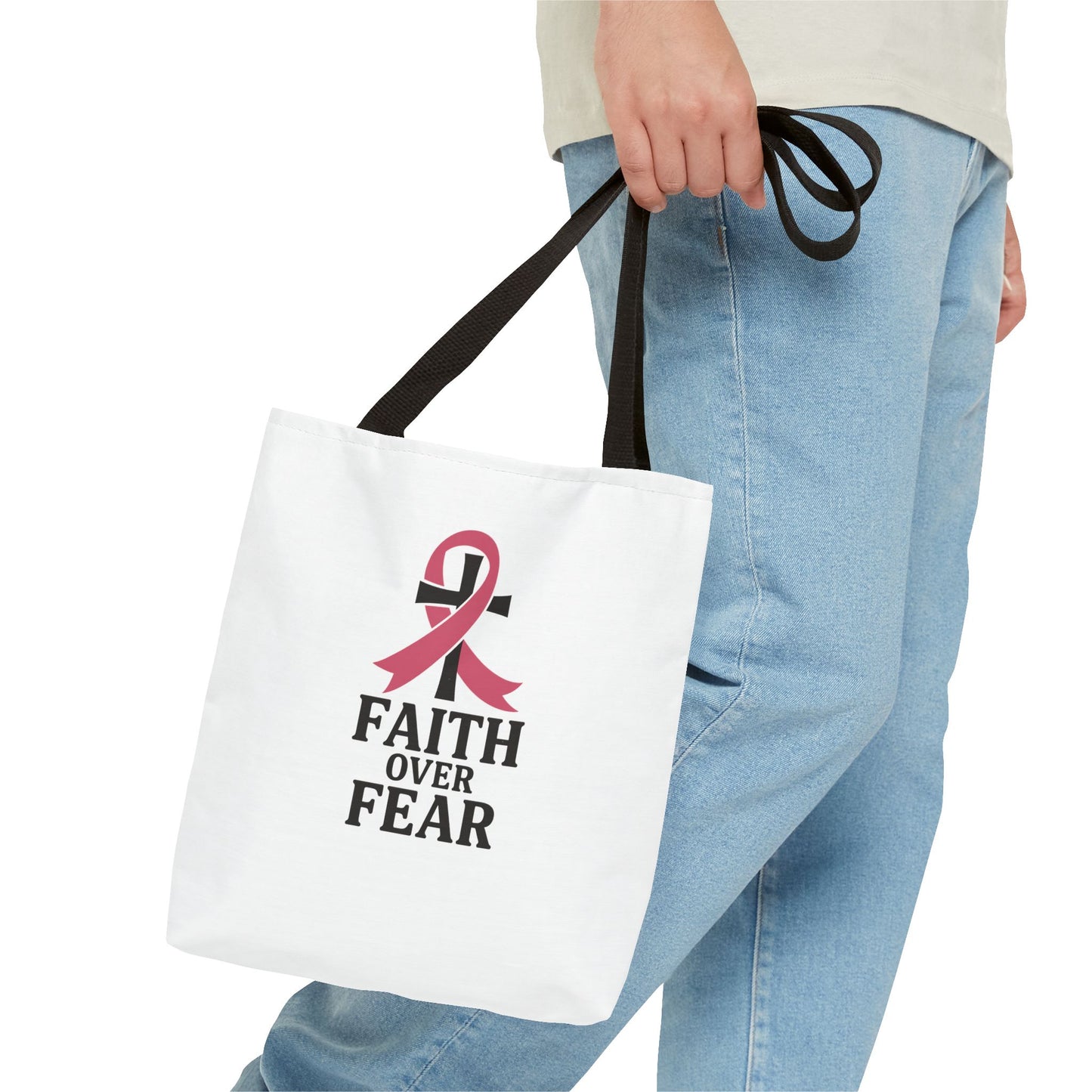 Faith Over Fear Tote Bag, Inspirational Gift for Cancer Awareness, Motivational Tote, Breast Cancer Support, Daily Use Bag