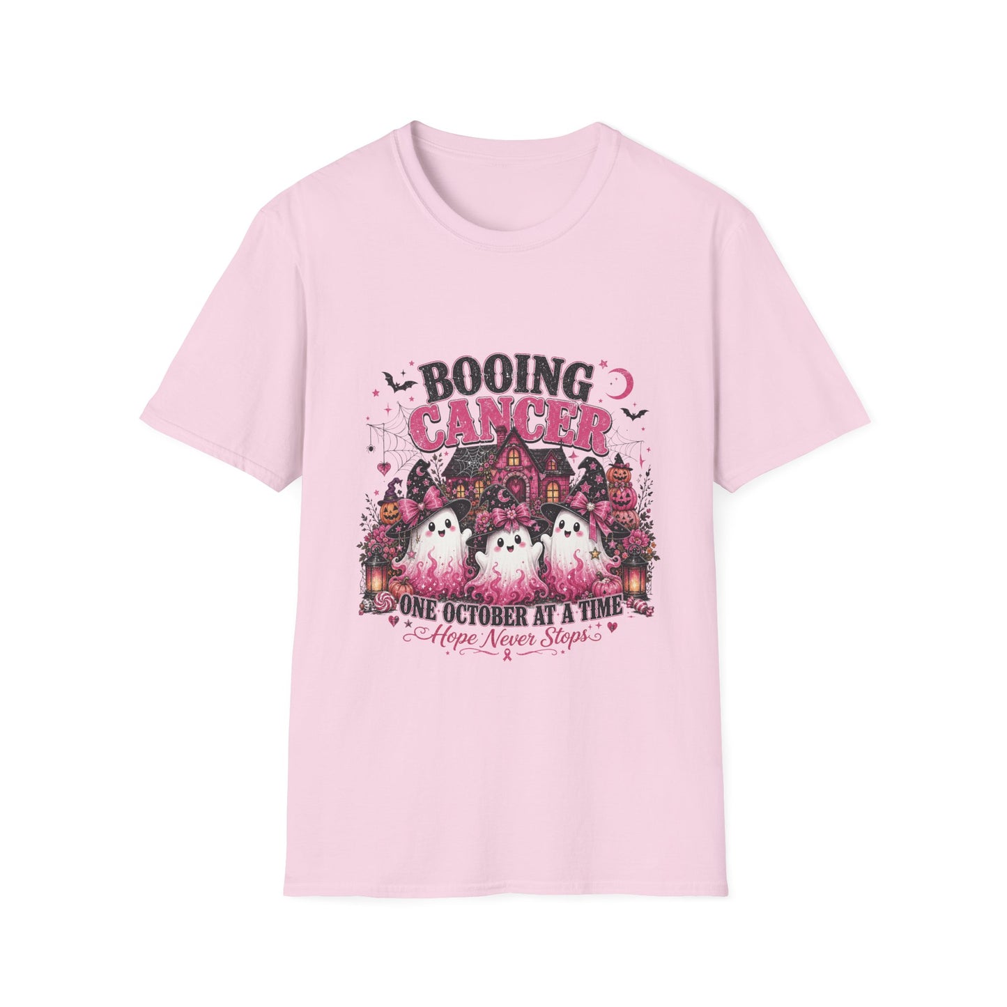 Booing Cancer T-Shirt | Halloween Haunted House, Ghosts, Pink Ribbon Awareness