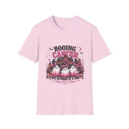 Booing Cancer T-Shirt | Halloween Haunted House, Ghosts, Pink Ribbon Awareness
