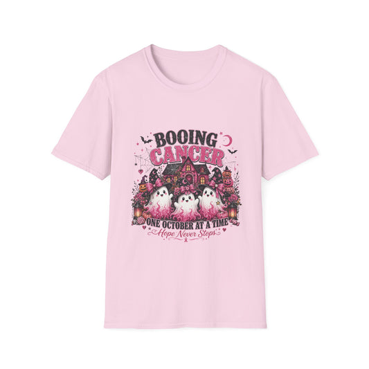 Booing Cancer T-Shirt | Halloween Haunted House, Ghosts, Pink Ribbon Awareness