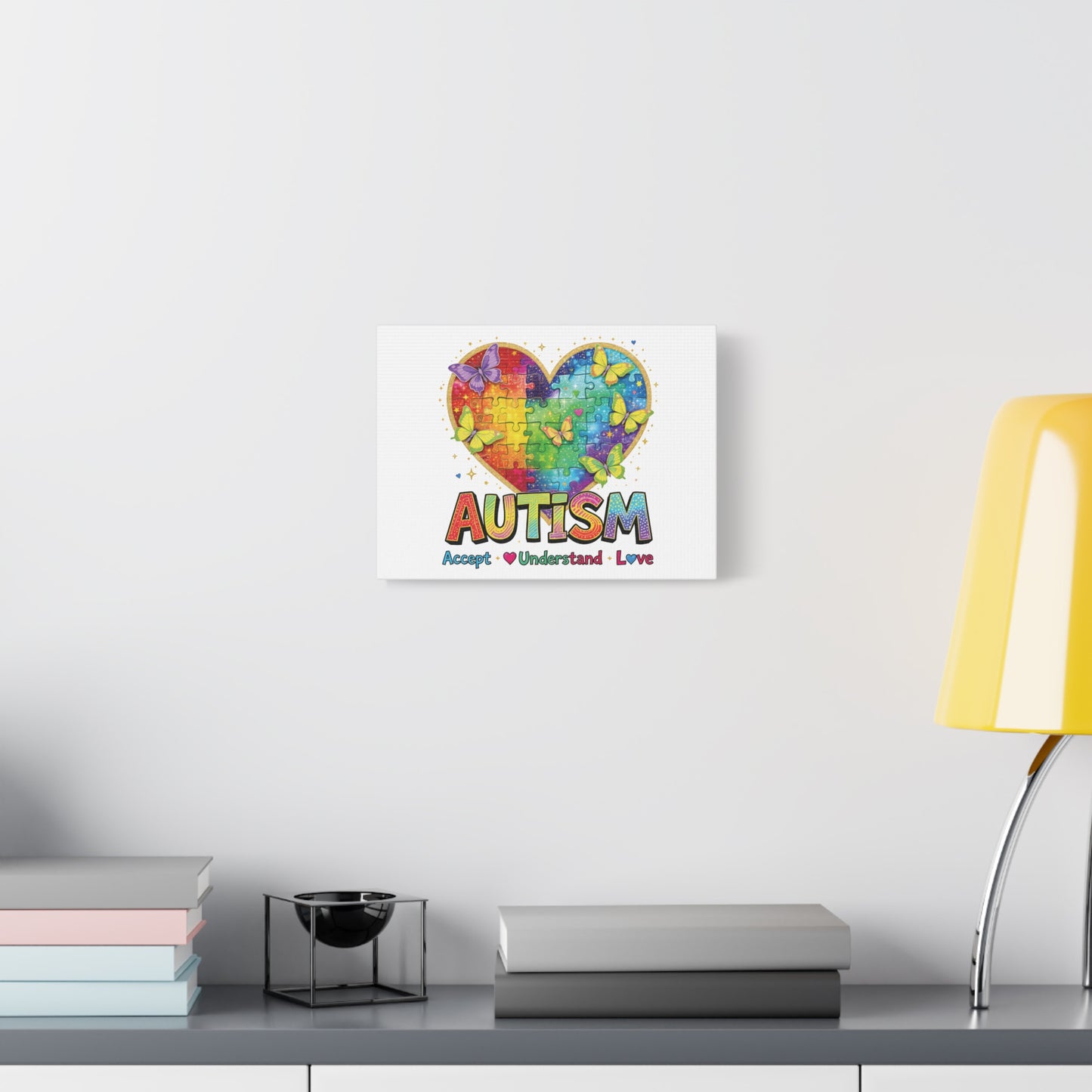 Autism Heart Puzzle Rainbow Butterflies Canvas | Accept Understand Love