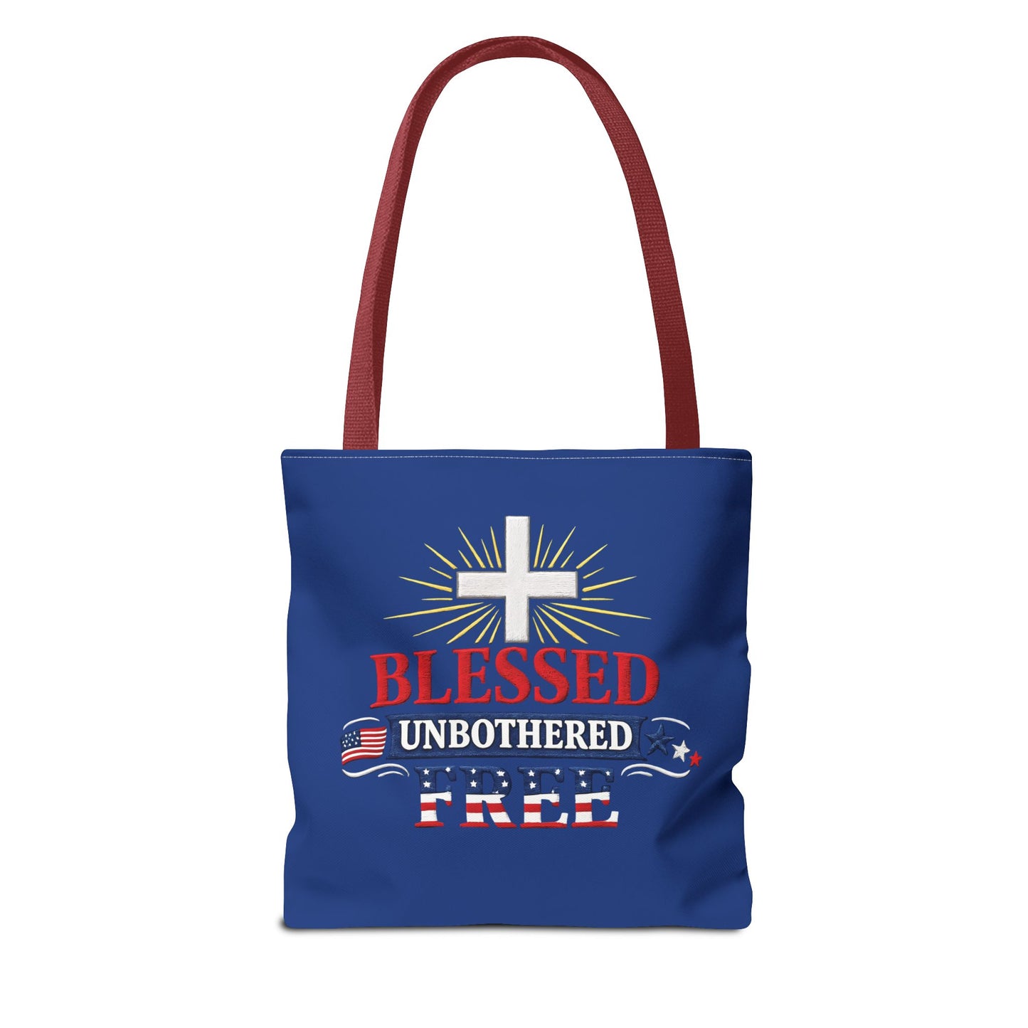 Blessed Unbothered Free Cross tote bag | patriotic faith design