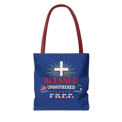 Blessed Unbothered Free Cross tote bag | patriotic faith design