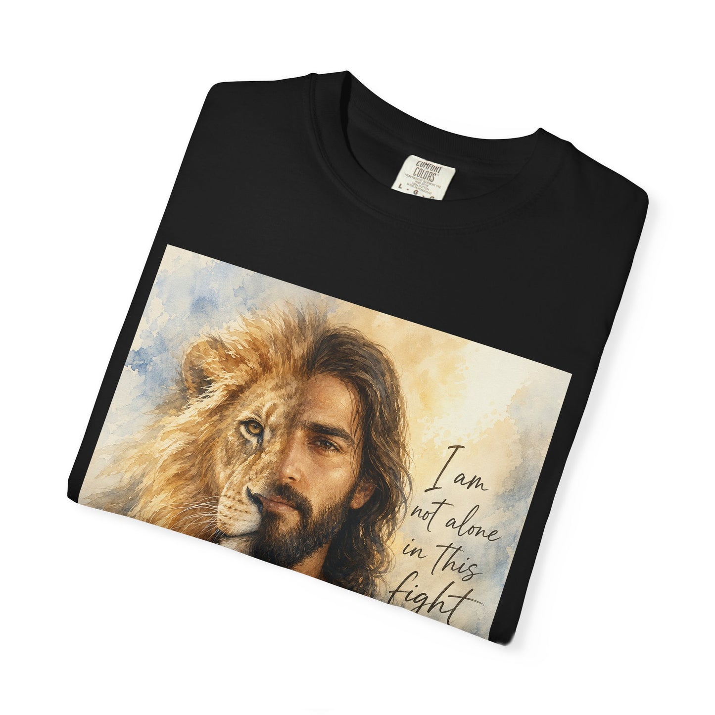 Jesus Lion Graphic T-Shirt — "I Am Not Alone in This Fight" Christian Faith Tee
