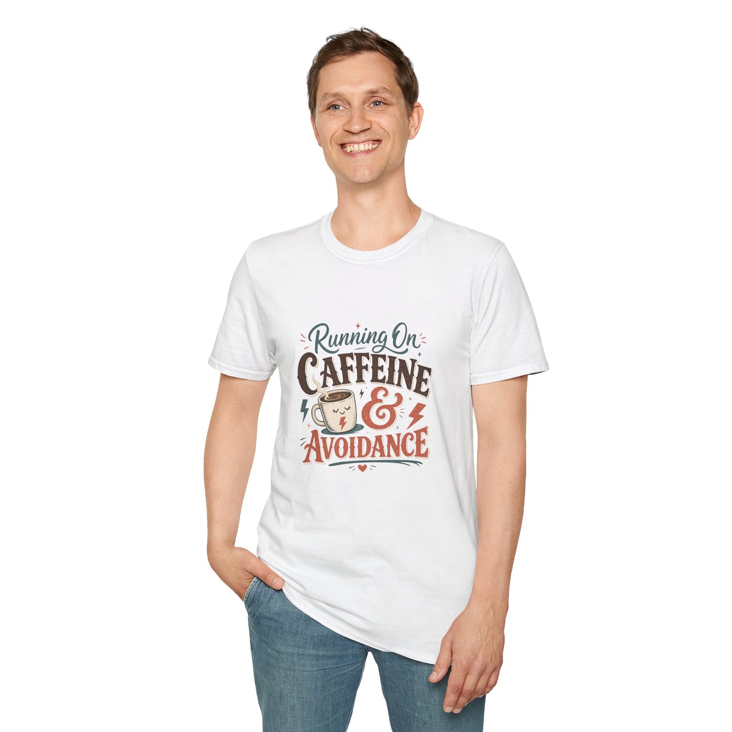 Running On Caffeine & Avoidance T-Shirt | Funny Coffee Quote Tee