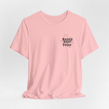 Raised Right in Texas T-Shirt | Texas Outline, Typographic Western Design